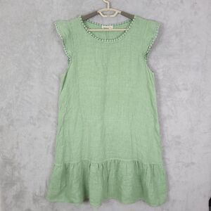 Terzo Millennio Linen Dress Women Large Green Tiered Made in Italy Cottagecore